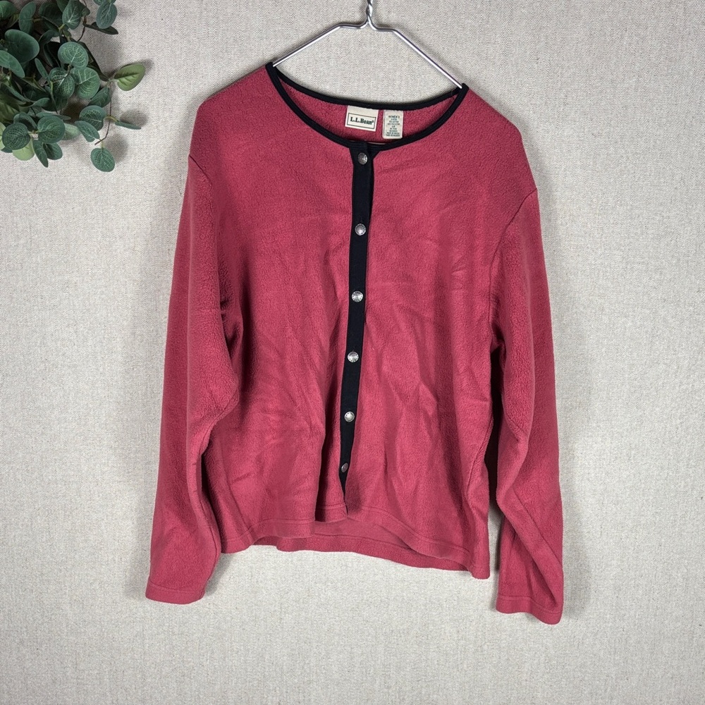 L.L. Bean > Pink Vintage Cardigan With Black Trim Large